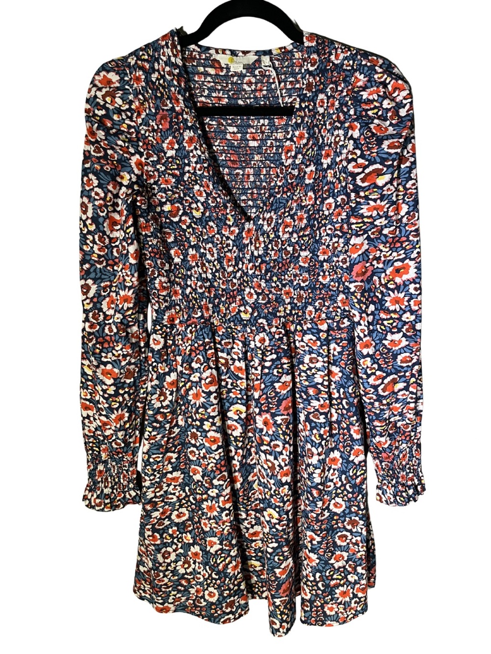 Boden Floral Smocked Shirred V-Neck Dress 4L Long NWOT Tag String Attached